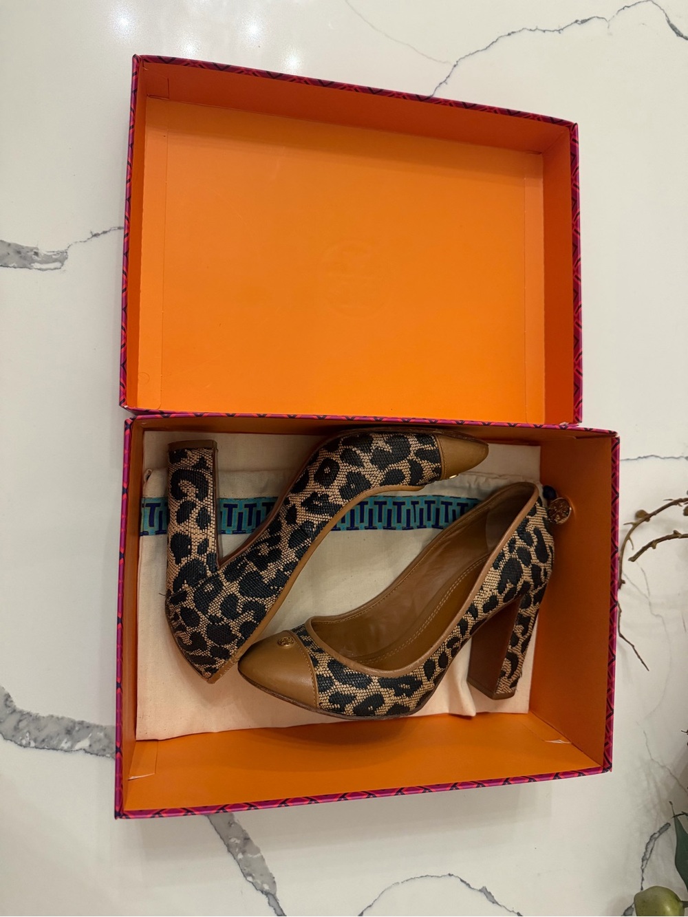 Leopard Print Pointed Toe Block Heel Pumps - Brown